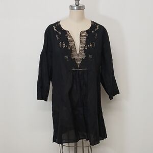 Lands' End Black Crochet Tunic Top